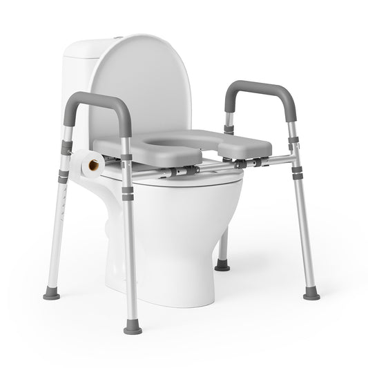 Toilet Seat Risers for Seniors, Raised Toilet Seat with Padded Handles & Seat, 400 LBS for Elderly