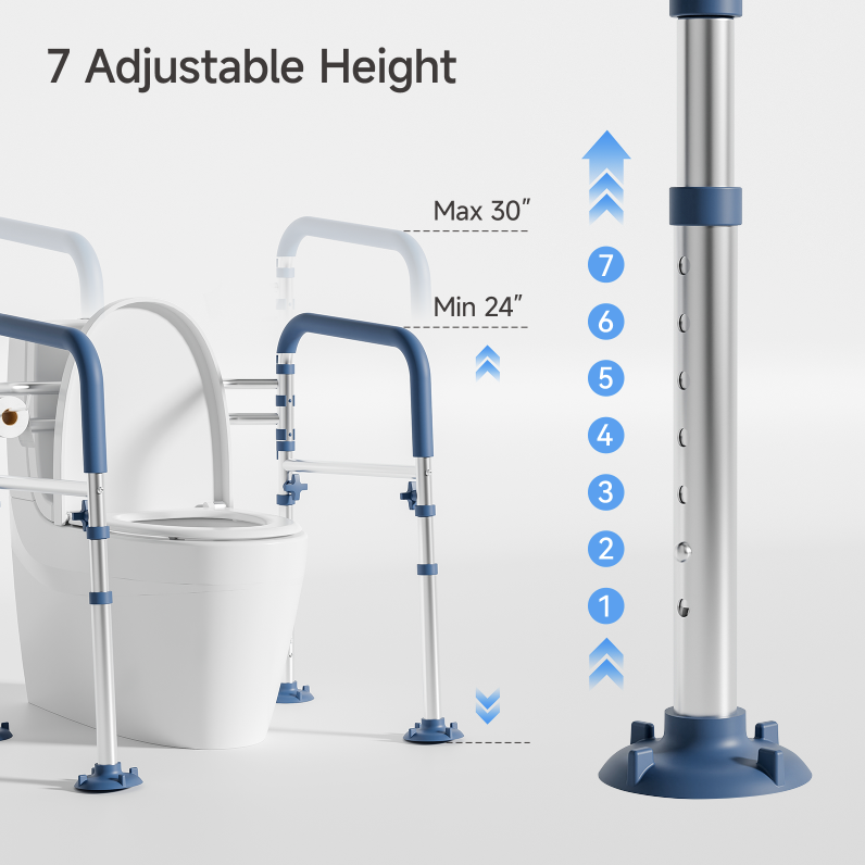 Loyoda Toilet Safety Rail Frame Width-Adjustable Toilet Handles Foldable Toilet Rail Provides Support for Seniors