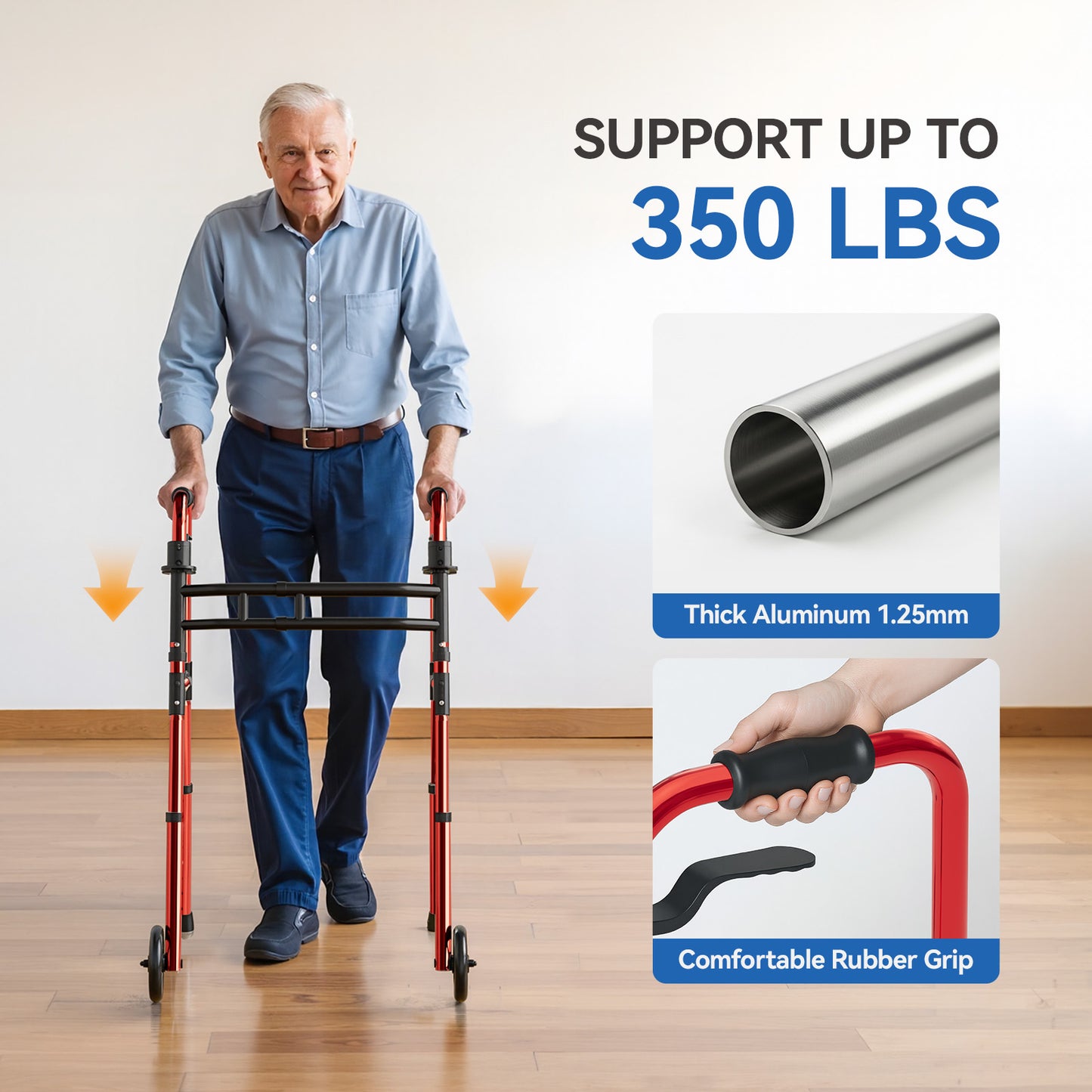 Loyoda Aluminum Walker with Wheels Adjustable Folding Walker for Elderly Handicapped Disabled