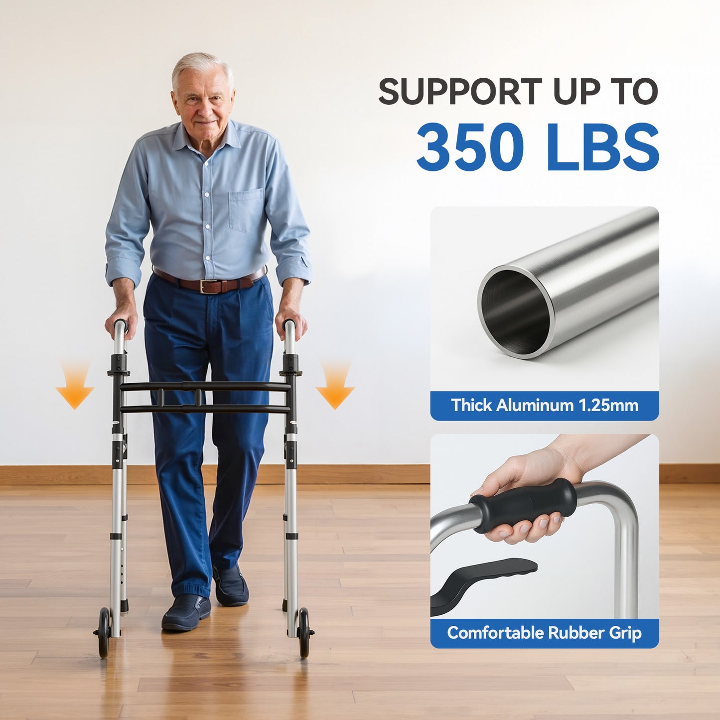 Loyoda Folding Walkers for Seniors Medical Bariatric Walker Lightweight 5'' Front Wheel Walker