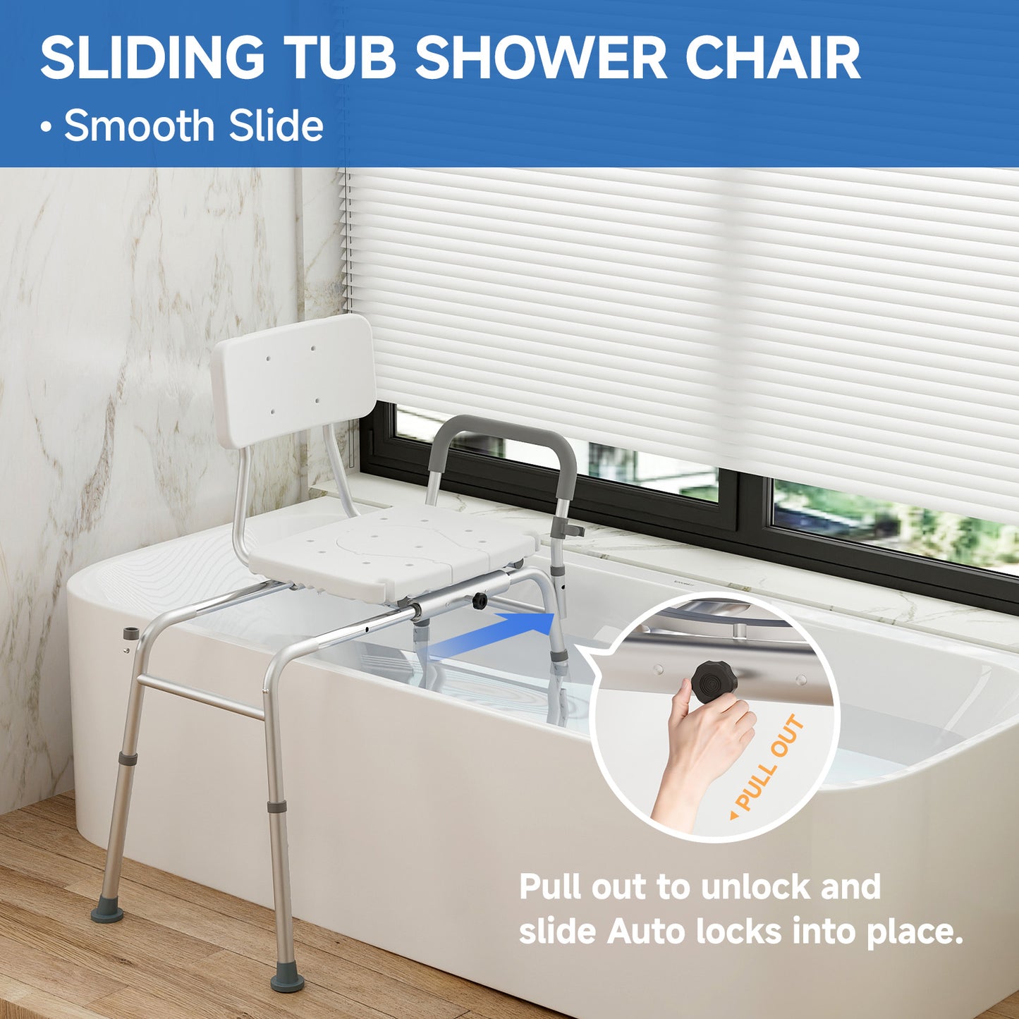 Loyoda Tub Transfer Bench Sliding Bathtub Shower Chair for Inside Shower Chair for Elderly and Disabled,Adjustable Seat Height Holds Weight up to 350 Lbs
