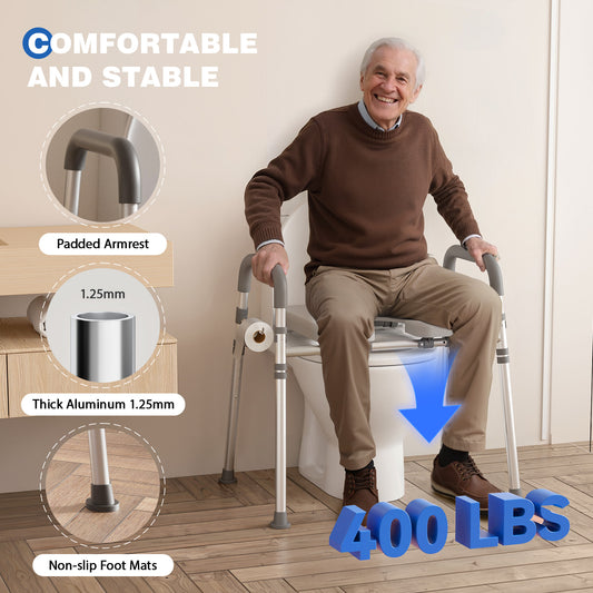 Toilet Seat Risers for Seniors, Raised Toilet Seat with Padded Handles & Seat, 400 LBS for Elderly