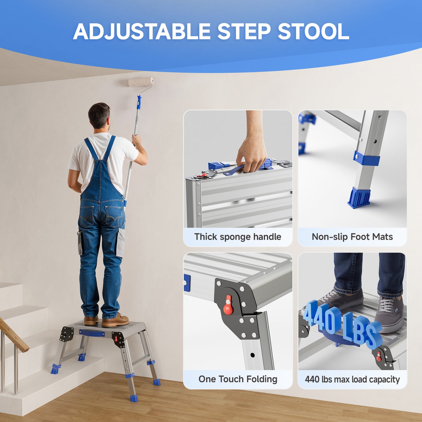Loyoda Aluminum Step Stool Folding Work Platform Short Size Step Ladder