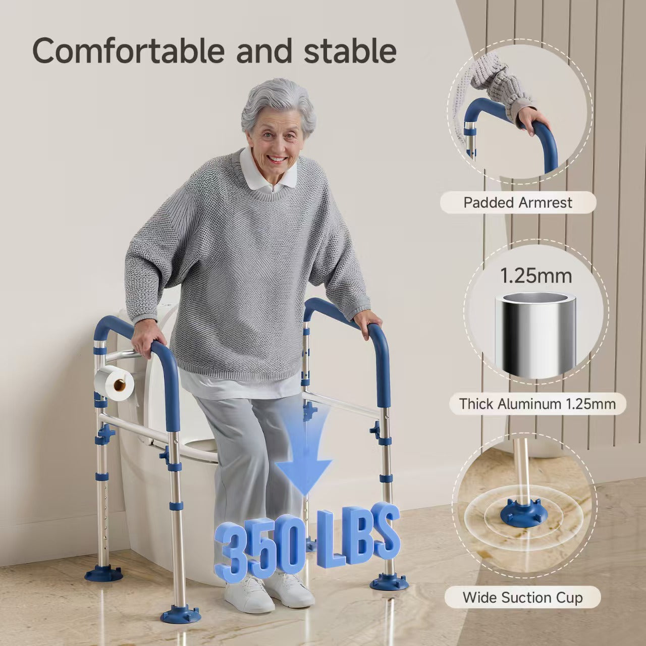 Loyoda Toilet Safety Rail Frame Width-Adjustable Toilet Handles Foldable Toilet Rail Provides Support for Seniors