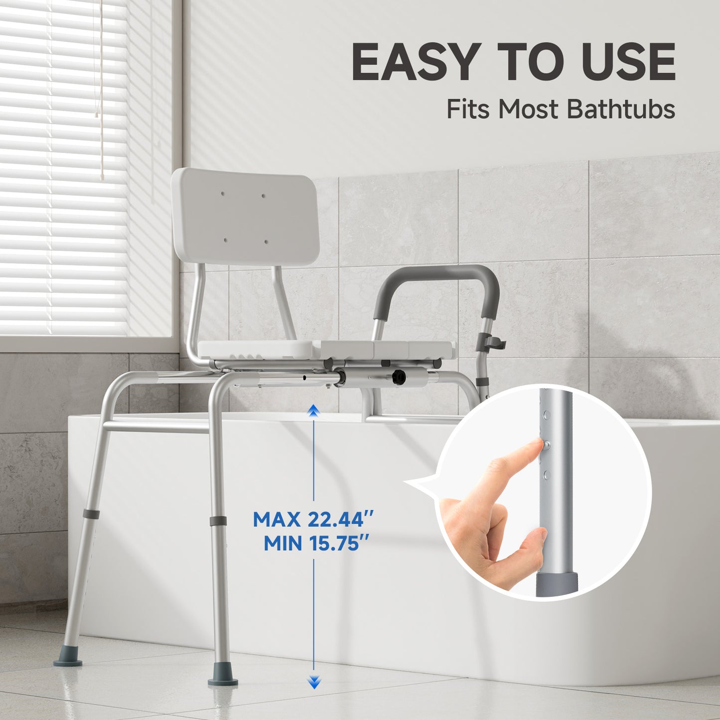 Loyoda Tub Transfer Bench Sliding Bathtub Shower Chair for Inside Shower Chair for Elderly and Disabled,Adjustable Seat Height Holds Weight up to 350 Lbs