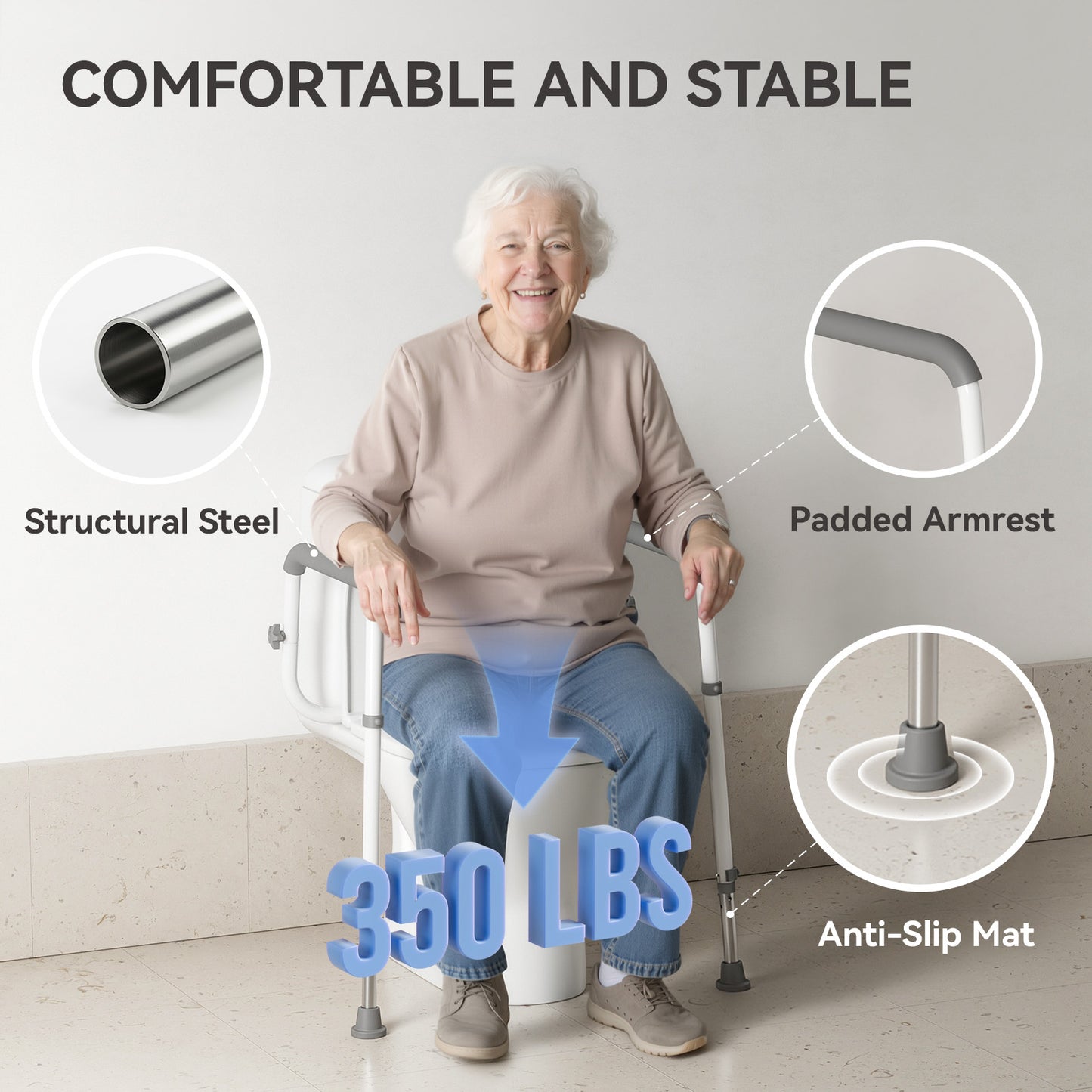 Loyoda Toilet Safety Rails Medical Steel Sturdy Toilet Handle Provides Support for Seniors Disabled and Pregnant Women