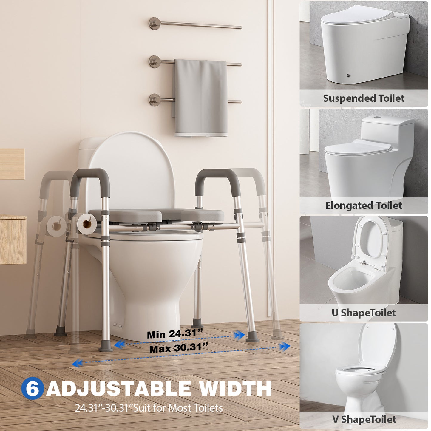 Toilet Seat Risers for Seniors, Raised Toilet Seat with Padded Handles & Seat, 400 LBS for Elderly