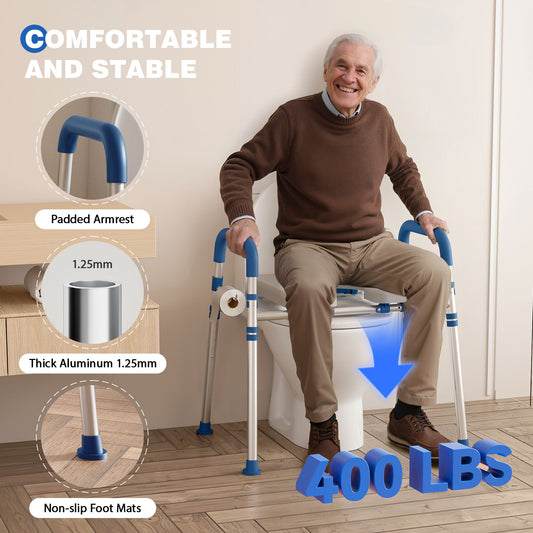 Loyoda Raised Toilet Seat Riser with Handles | 400 lb, Adjustable, Blue