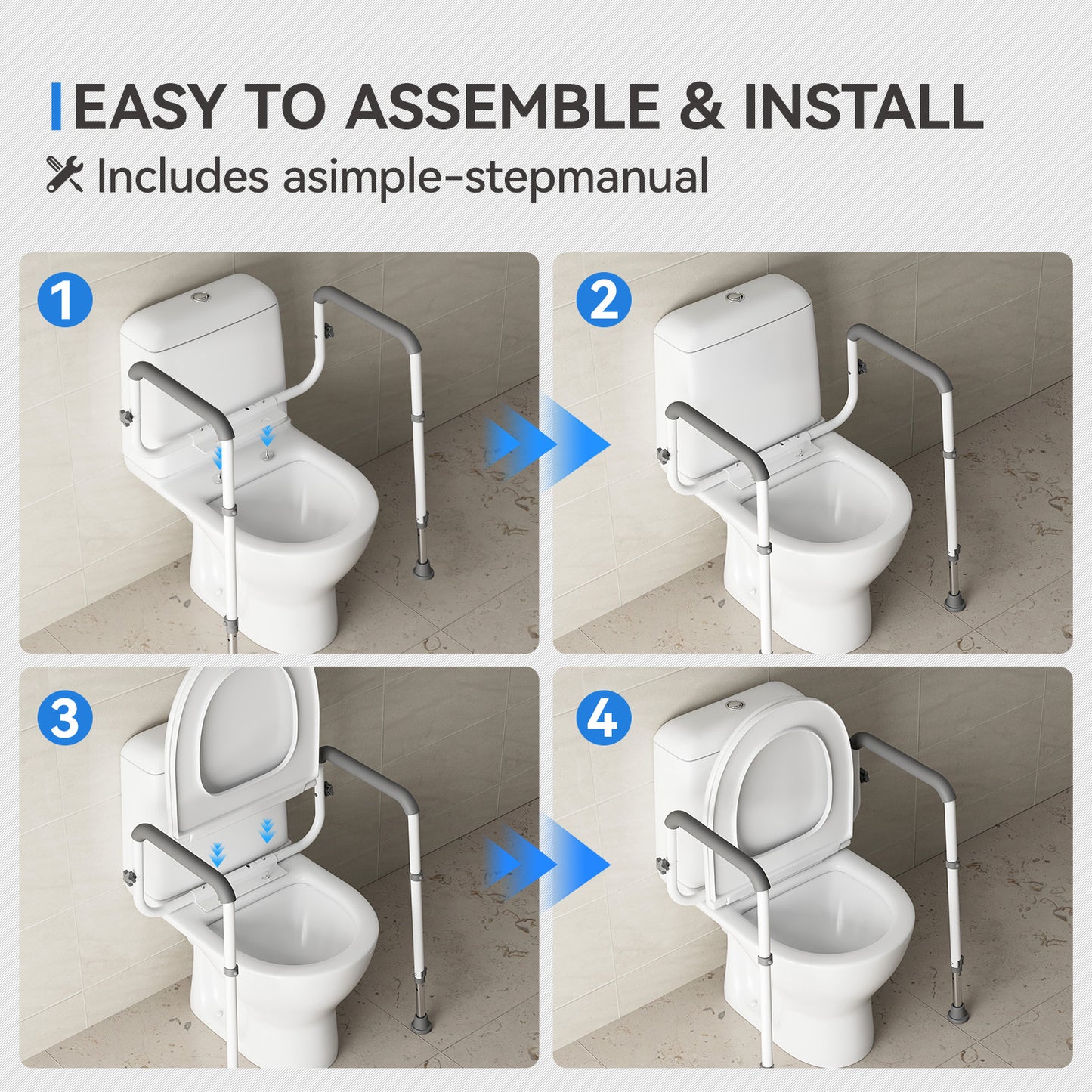 Loyoda Toilet Safety Rails Medical Steel Sturdy Toilet Handle Provides Support for Seniors Disabled and Pregnant Women