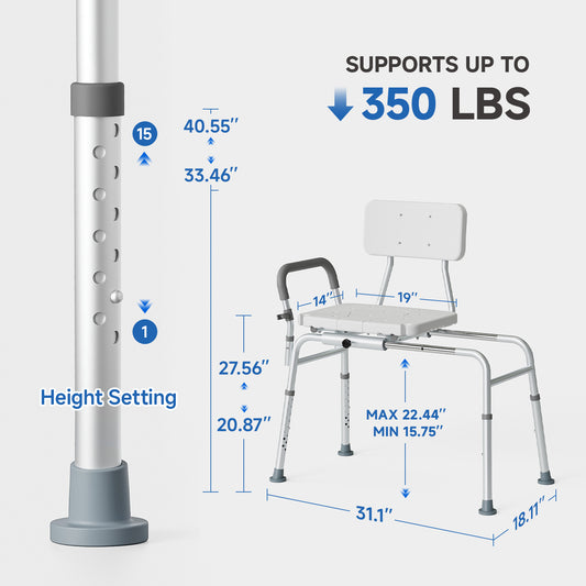 Loyoda Tub Transfer Bench Sliding Bathtub Shower Chair for Inside Shower Chair for Elderly and Disabled,Adjustable Seat Height Holds Weight up to 350 Lbs