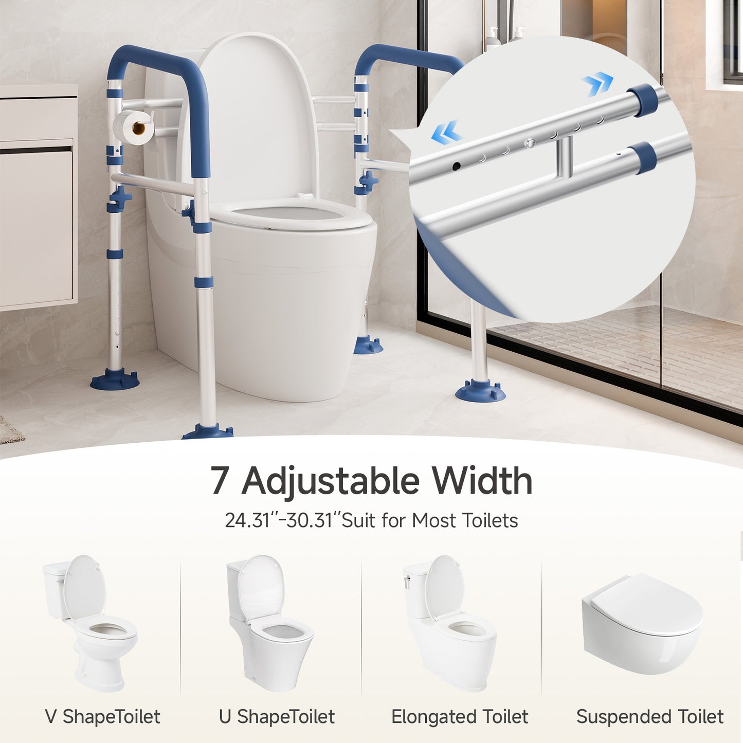 Loyoda Toilet Safety Rail Frame Width-Adjustable Toilet Handles Foldable Toilet Rail Provides Support for Seniors