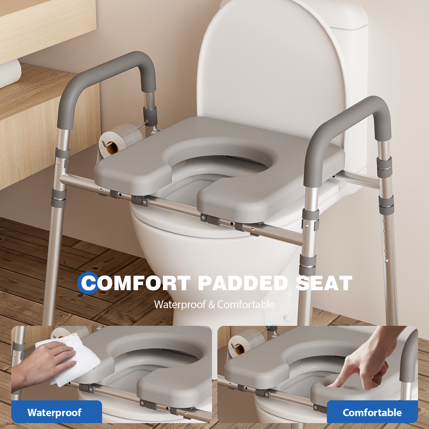 Toilet Seat Risers for Seniors, Raised Toilet Seat with Padded Handles & Seat, 400 LBS for Elderly