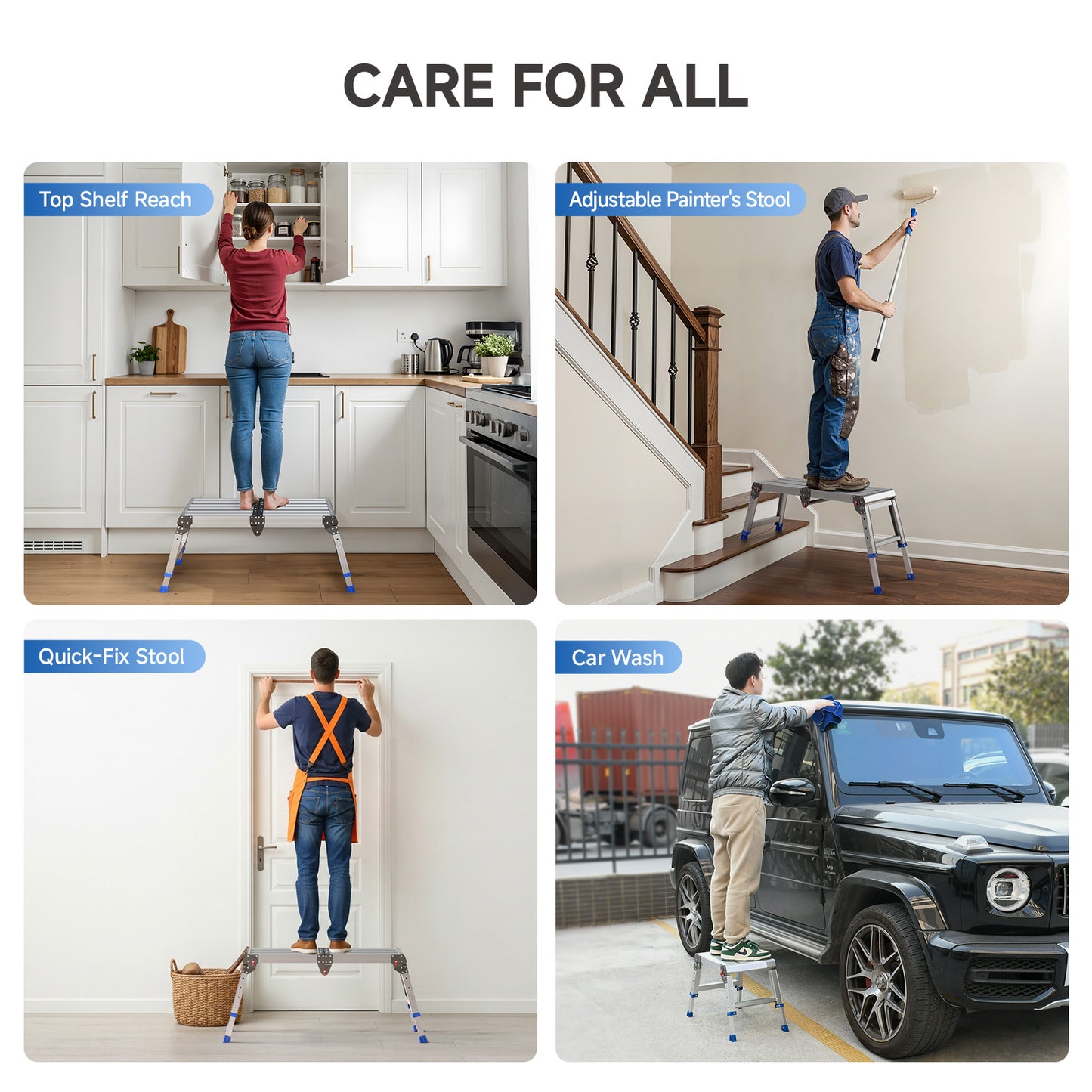 Loyoda Aluminum Foldable Step Stool Adjustable Height Long Work Platform Step Ladder