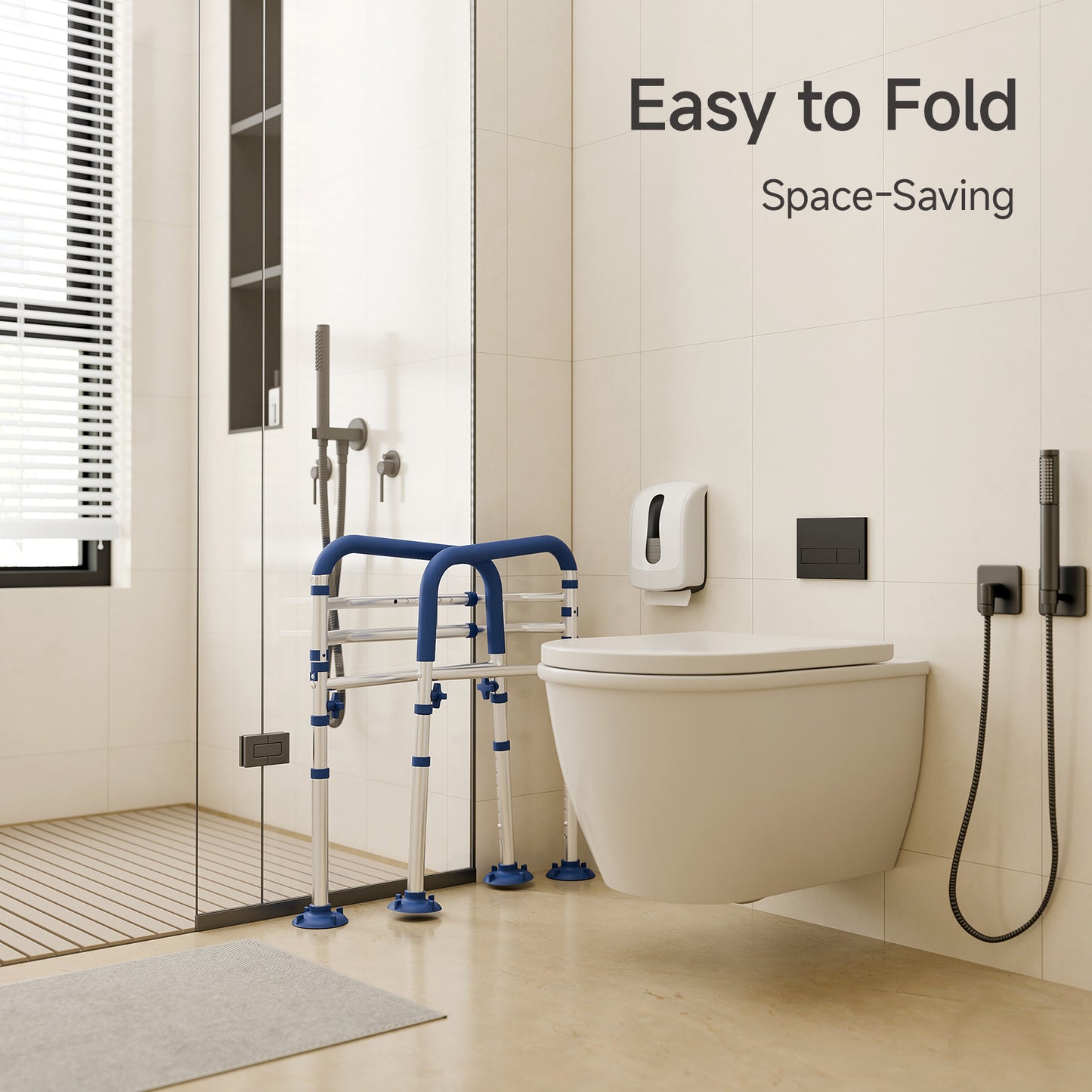 Loyoda Toilet Safety Rail Frame Width-Adjustable Toilet Handles Foldable Toilet Rail Provides Support for Seniors