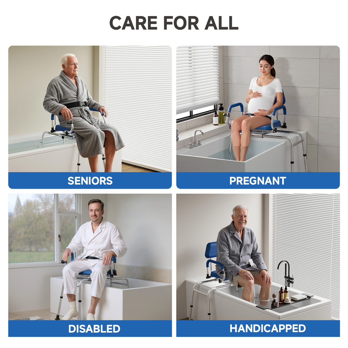 Loyoda Sliding Shower Chair Tub Transfer Bench with Swivel Seat Padded Seat and Backrest Pivoting Arms Height Adjustable for Tubs Inside Shower for Handicap & Seniors