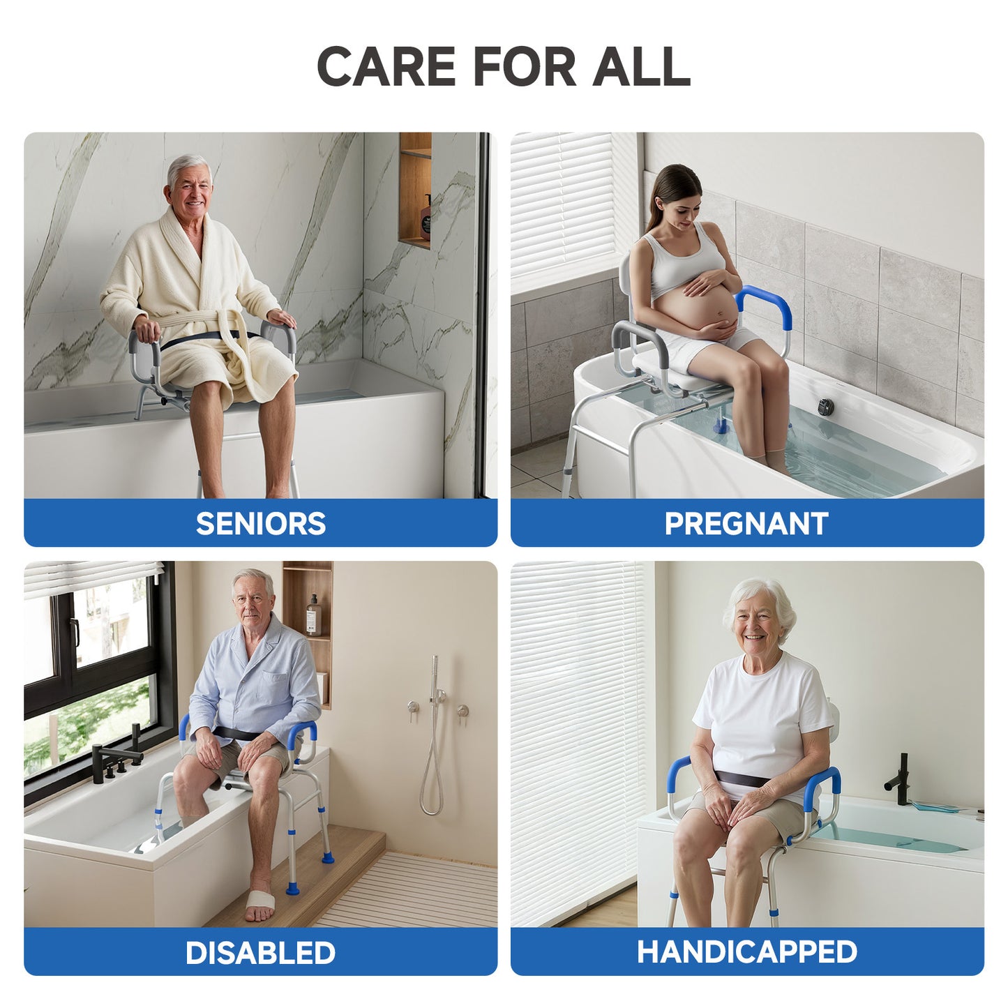 Loyoda Sliding Shower Chair Tub Transfer Bench with Swivel Seat Padded Armrest and Backrest for Handicap & Seniors