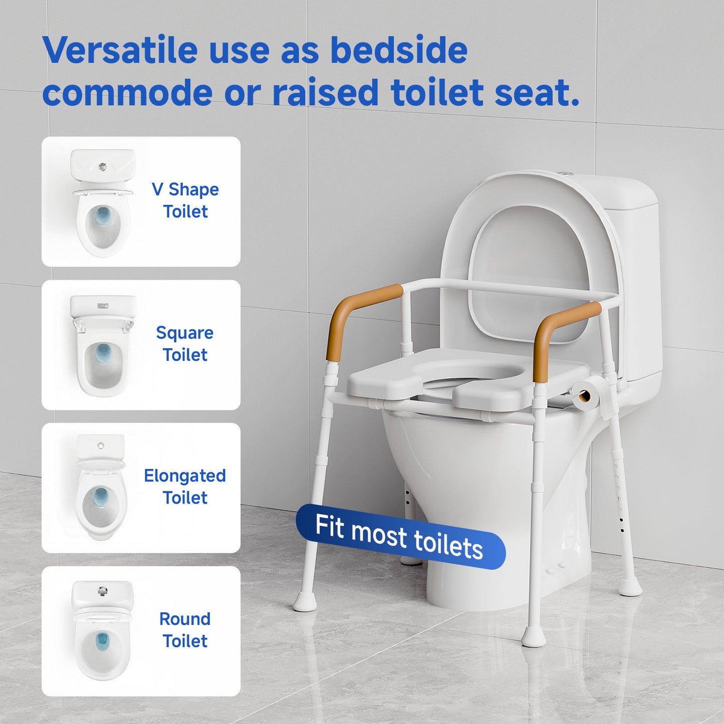 Loyoda Bedside Commode Chair for Seniors, 400 lbs Capacity, Portable Toilet with Padded Seat & Armrests, Removable 5L Bucket, Adjustable Height & Width