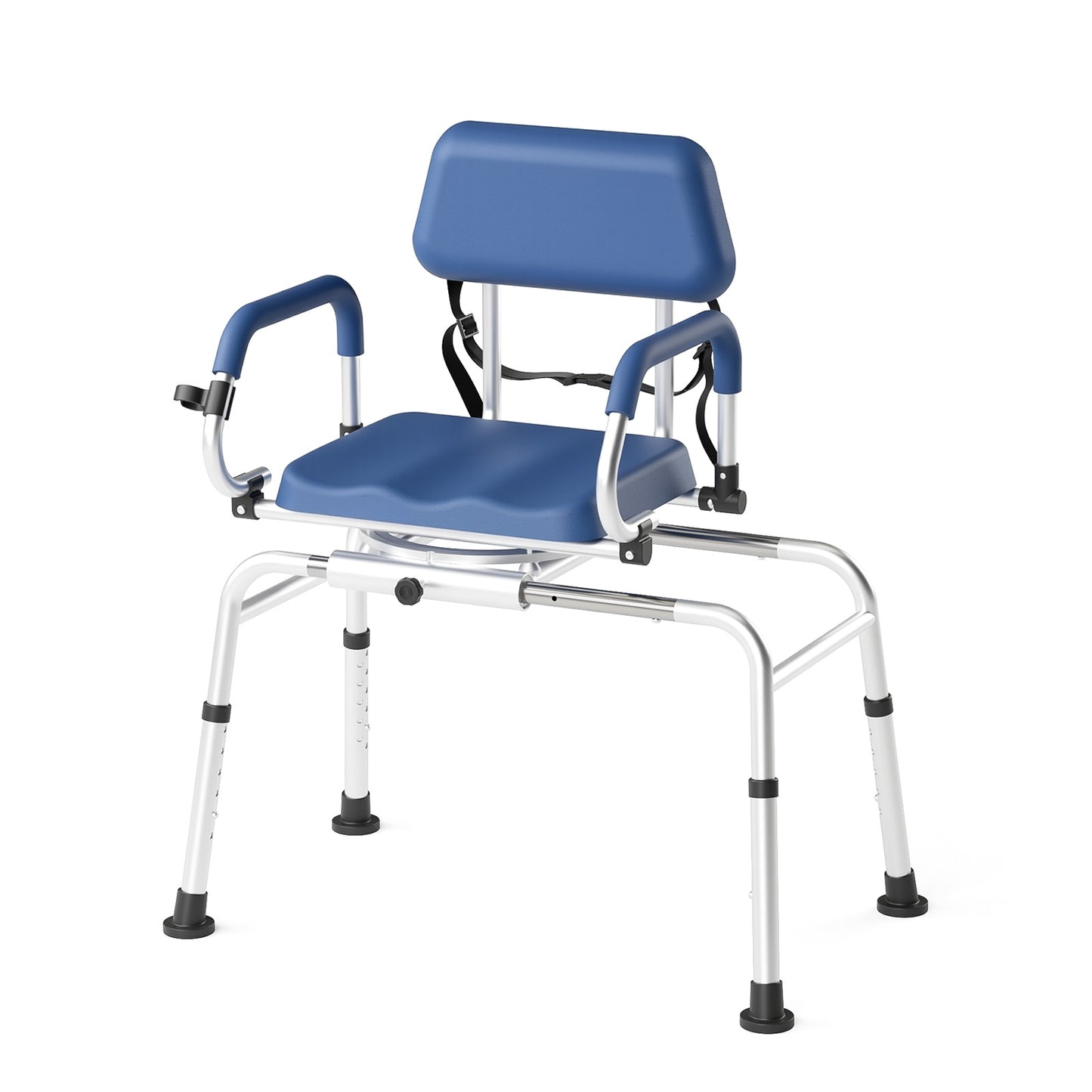 Loyoda Sliding Shower Chair Tub Transfer Bench with Swivel Seat Padded Seat and Backrest Pivoting Arms Height Adjustable for Tubs Inside Shower for Handicap & Seniors