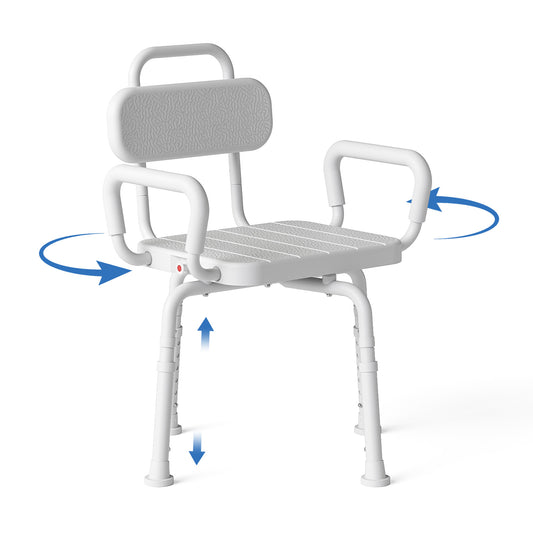 Loyoda 360° Swivel Shower Chair for Elderly with Arms - 350 lbs Capacity, Heavy-Duty Aluminum Bath Stool, Adjustable Height & Non-Slip Feet for Safe Rotating Seat