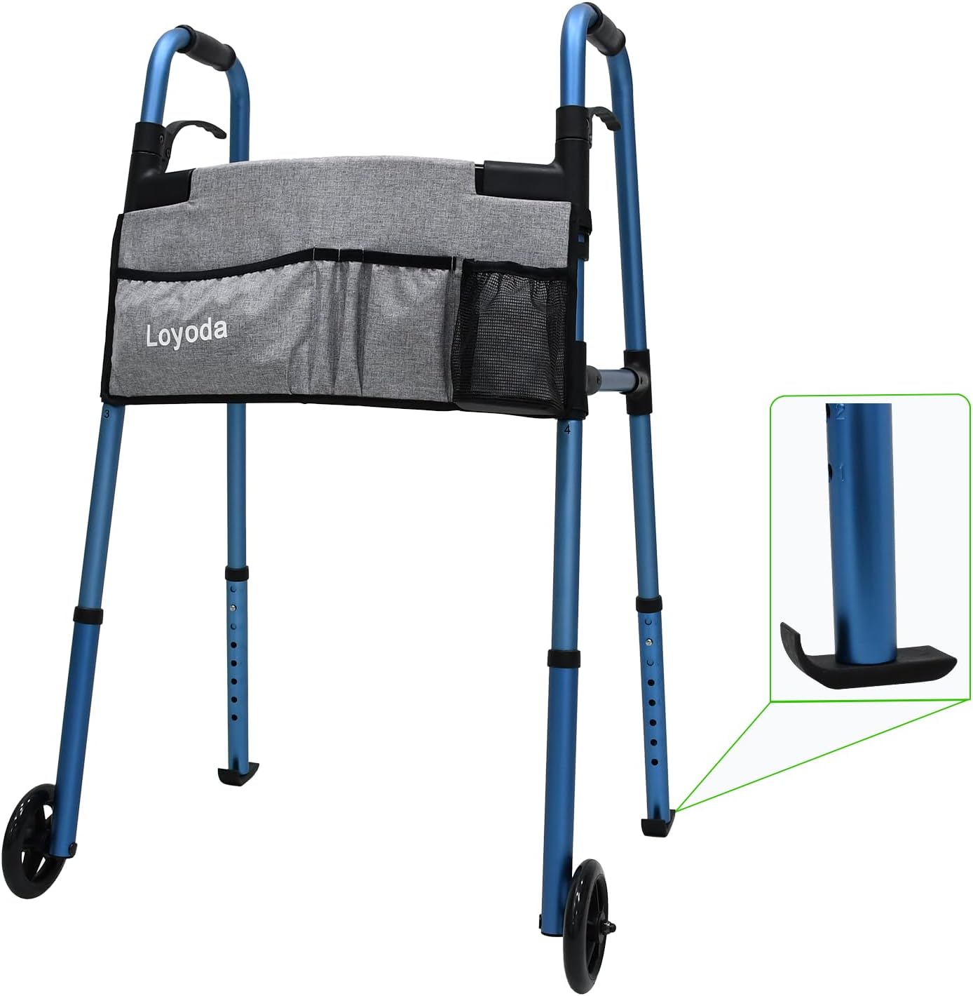 Loyoda Front Wheel Folding Walker with Ski Glides | 5'' Wheels, Height Adjustable, Red