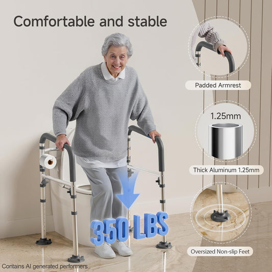 Loyoda Adjustable Toilet Safety Frame | Foldable Aluminum Support, 350 lb Capacity, Gray