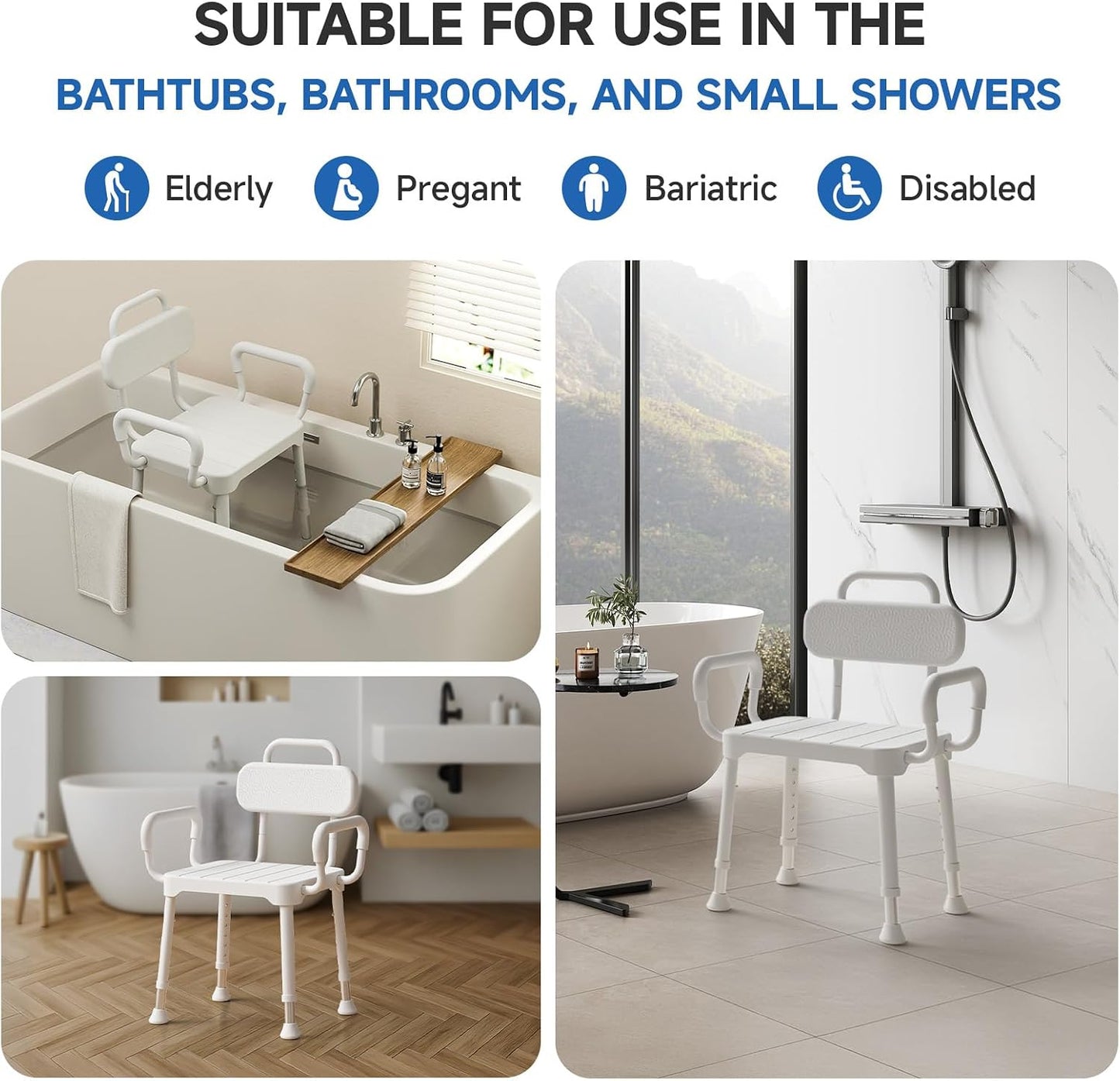 Loyoda Shower Chair with Arms & Back | 350 lb Capacity, FSA/HSA Eligible, Neutral Gray