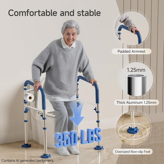 Loyoda Adjustable Toilet Safety Frame | Foldable Aluminum Support, 350 lb Capacity, Blue