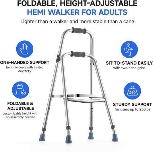 Loyoda Hemi Walker for Seniors | One Arm Folding Walker, Adjustable Height, 250 lb