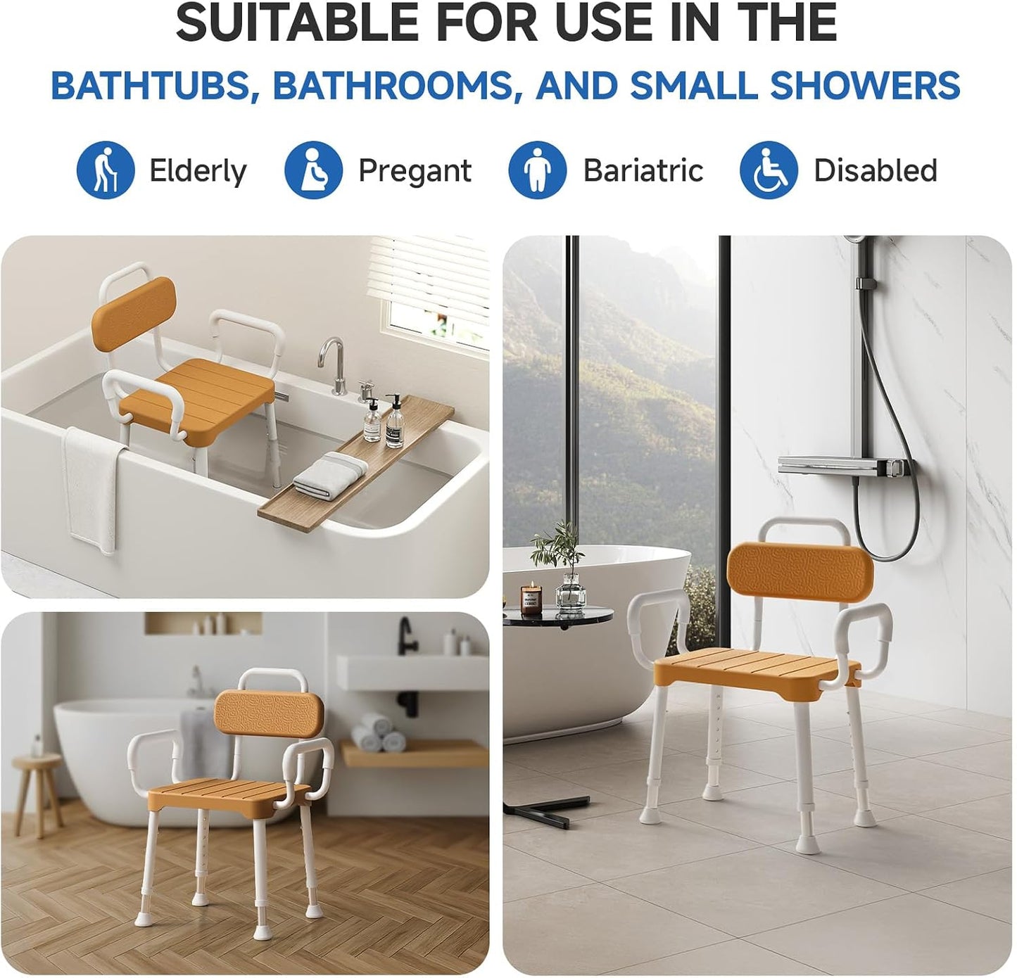 Loyoda Shower Chair with Arms & Back | 350 lb Capacity, FSA/HSA Eligible, Brown