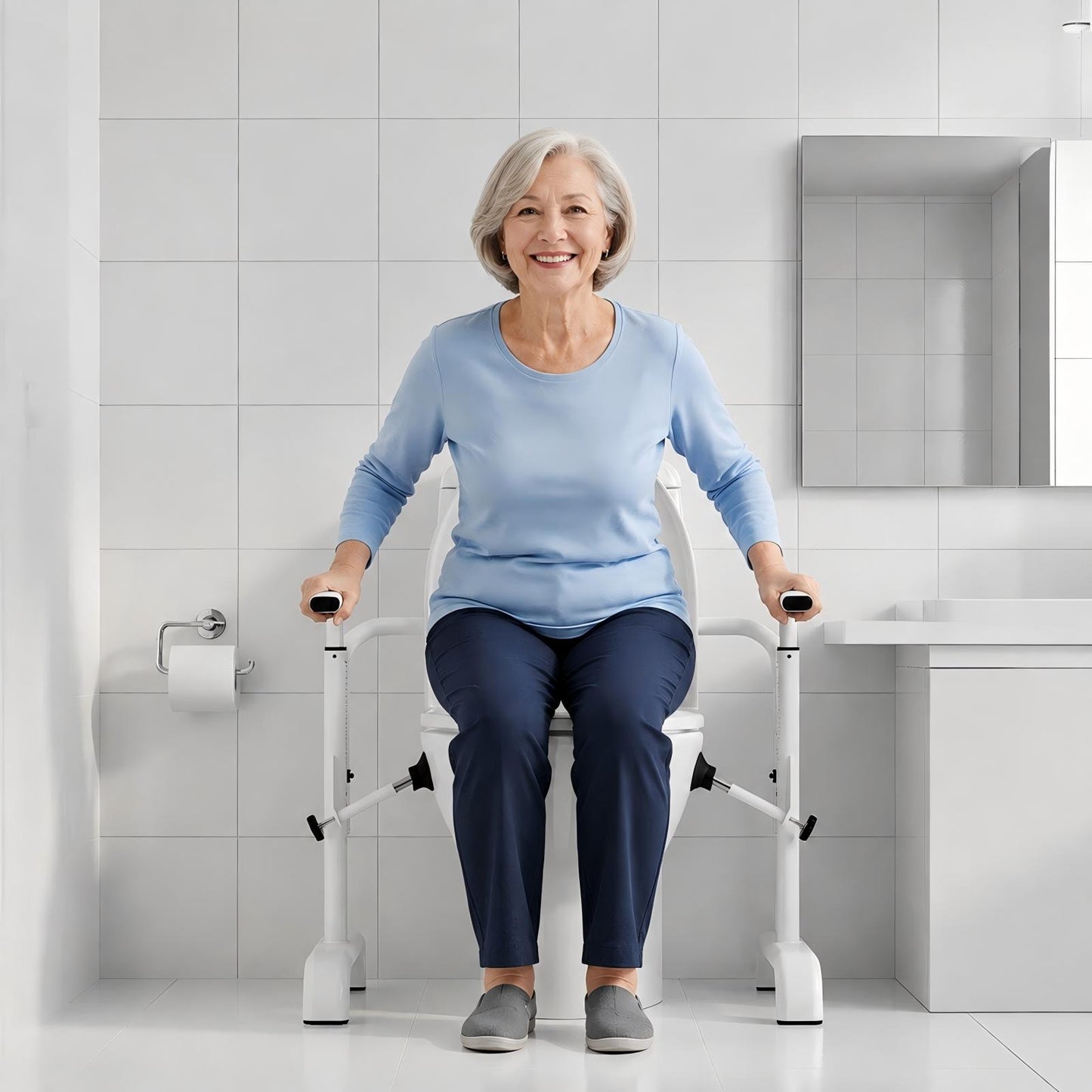 Loyoda Toilet Safety Rail for Elderly and Handicap, Quick-adjustable height armrest, Stand Alone Toilet Safety Frame, Supports up to 350Lbs