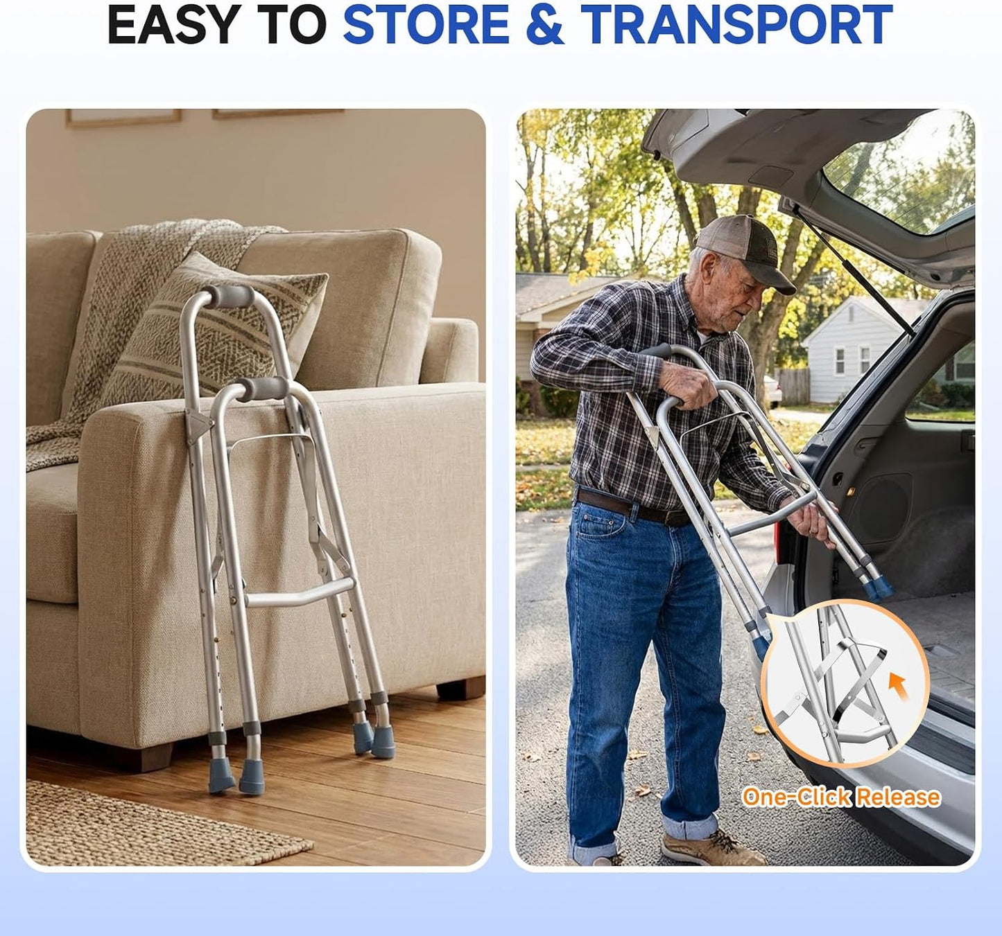 Loyoda Hemi Walker for Seniors | One Arm Folding Walker, Adjustable Height, 250 lb