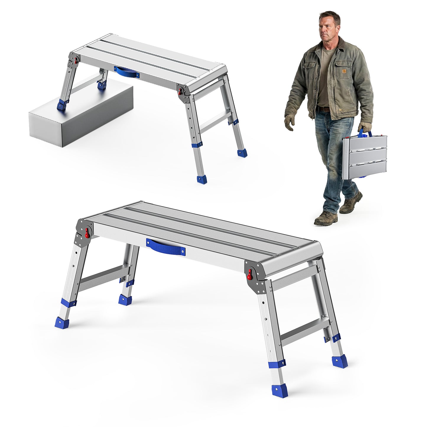 Loyoda Folding Work Platform for Adults | Portable Aluminum Step Stool, 14"-19.5" Height, 800 lb