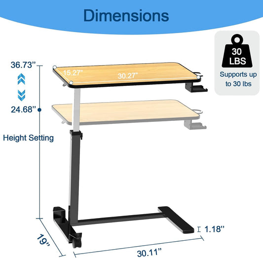 Loyoda Adjustable Overbed Table with Lockable Wheels & Cup Holder, Teak