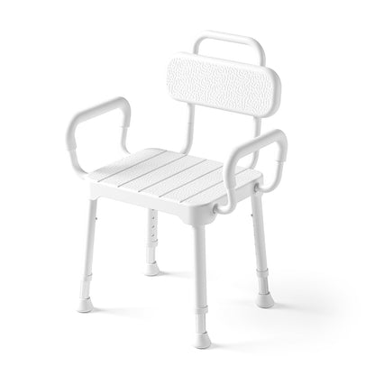 Loyoda Aluminum Shower Chair for Elderly - 350 lbs Capacity, Bath Stool with Back and Arms, Non-Slip Rubber Tips & Waterproof Rust-Proof Design for Safe Bathroom Use