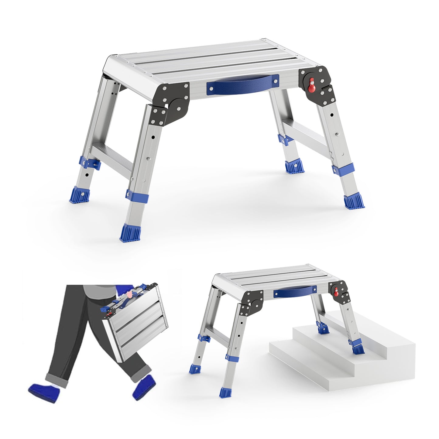 Loyoda Folding Step Stool for Adults | Portable Aluminum Work Platform, 12"-15.7" Height, 440 lb