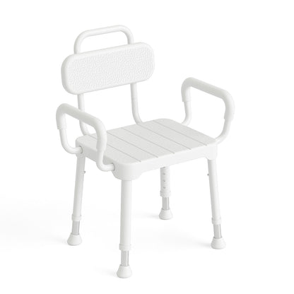 Loyoda Aluminum Shower Chair for Elderly - 350 lbs Capacity, Bath Stool with Back and Arms, Non-Slip Rubber Tips & Waterproof Rust-Proof Design for Safe Bathroom Use