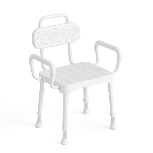 Loyoda Aluminum Shower Chair for Elderly - 350 lbs Capacity, Bath Stool with Back and Arms, Non-Slip Rubber Tips & Waterproof Rust-Proof Design for Safe Bathroom Use