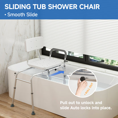 Loyoda Tub Transfer Bench Sliding Bathtub Shower Chair for Inside Shower Chair for Elderly and Disabled,Adjustable Seat Height Holds Weight up to 350 Lbs