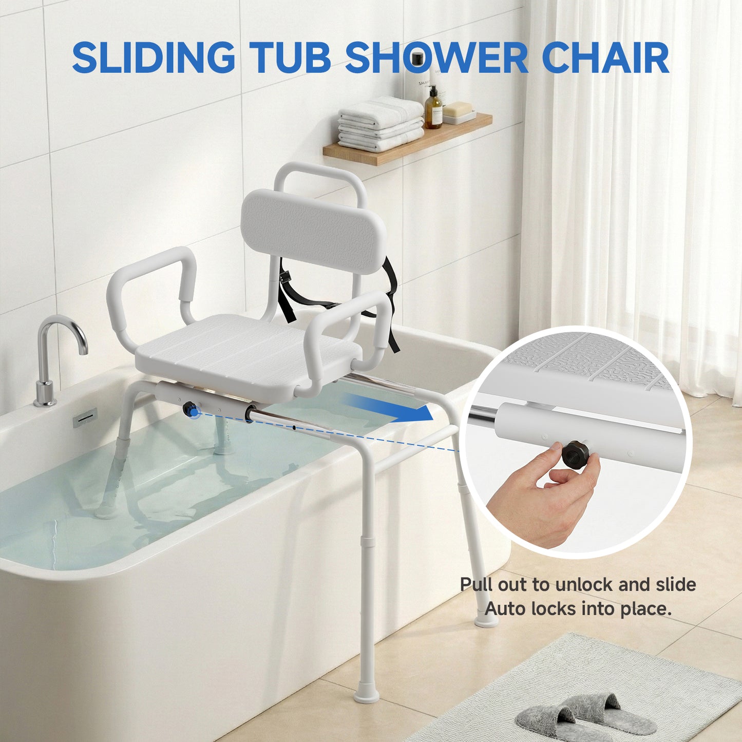 Loyoda Sliding & Swivel Shower Chair for Bathtub Transfer | 350 lb, Neutral Gray