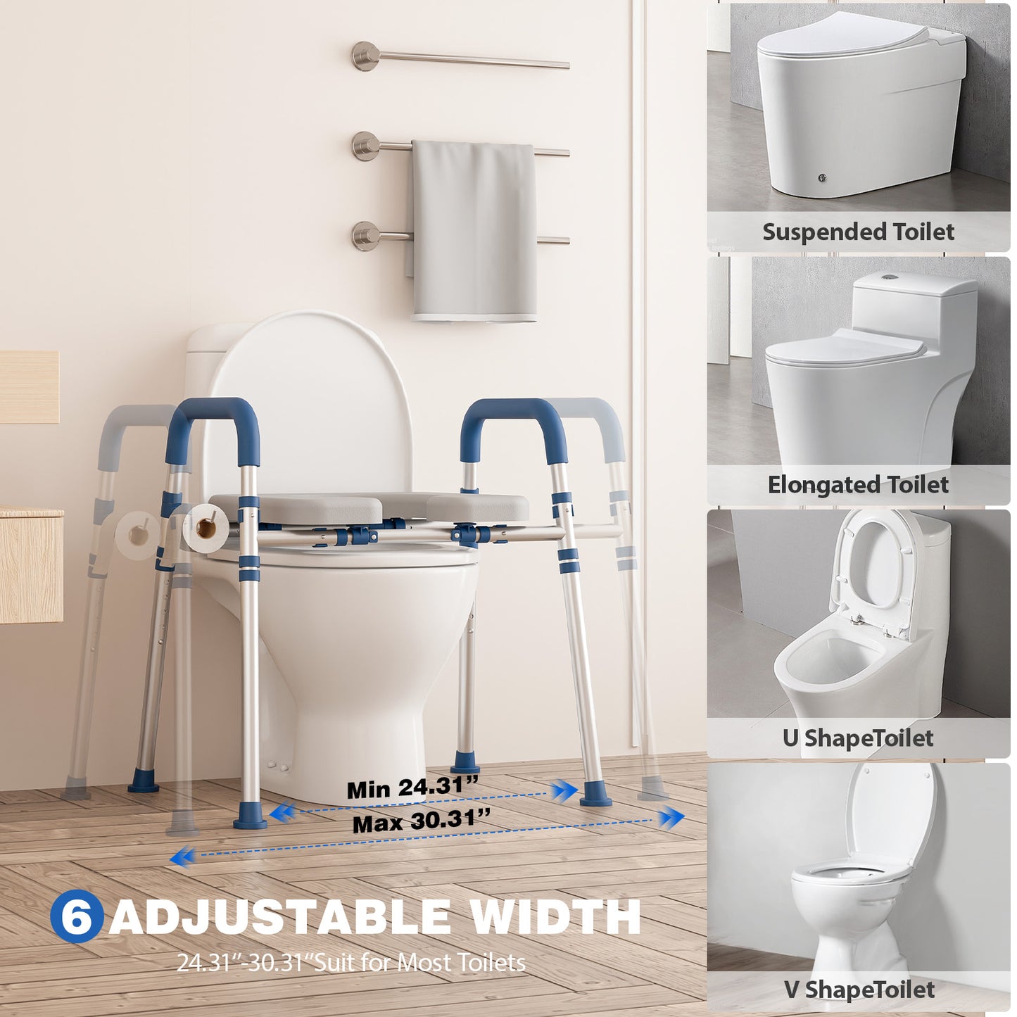 Loyoda Raised Toilet Seat Riser with Handles | 400 lb, Adjustable, Blue