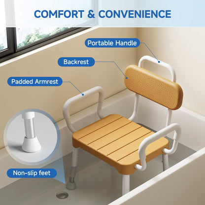Loyoda Heavy Duty Aluminum Shower Chair with Back - 350 lbs Weight Capacity, Waterproof & Non-Slip Bath Stool for Seniors