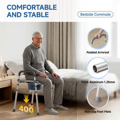 Loyoda Soft Padded Toilet Chair Commode for Elderly - Adjustable Height, Lightweight & Sturdy Aluminum Frame, Easy Clean & Removable Seat, Portable for Bedroom & Bathroom Use