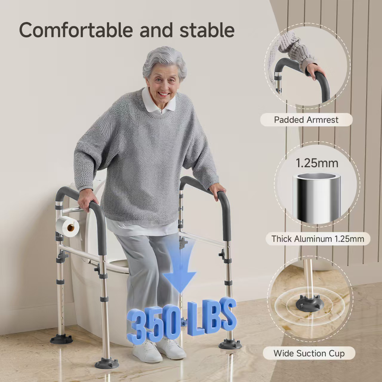Loyoda Toilet Safety Rail Height&Width Adjustable Toilet Handles Toilet Rail for Elderly Pregnant Disabled