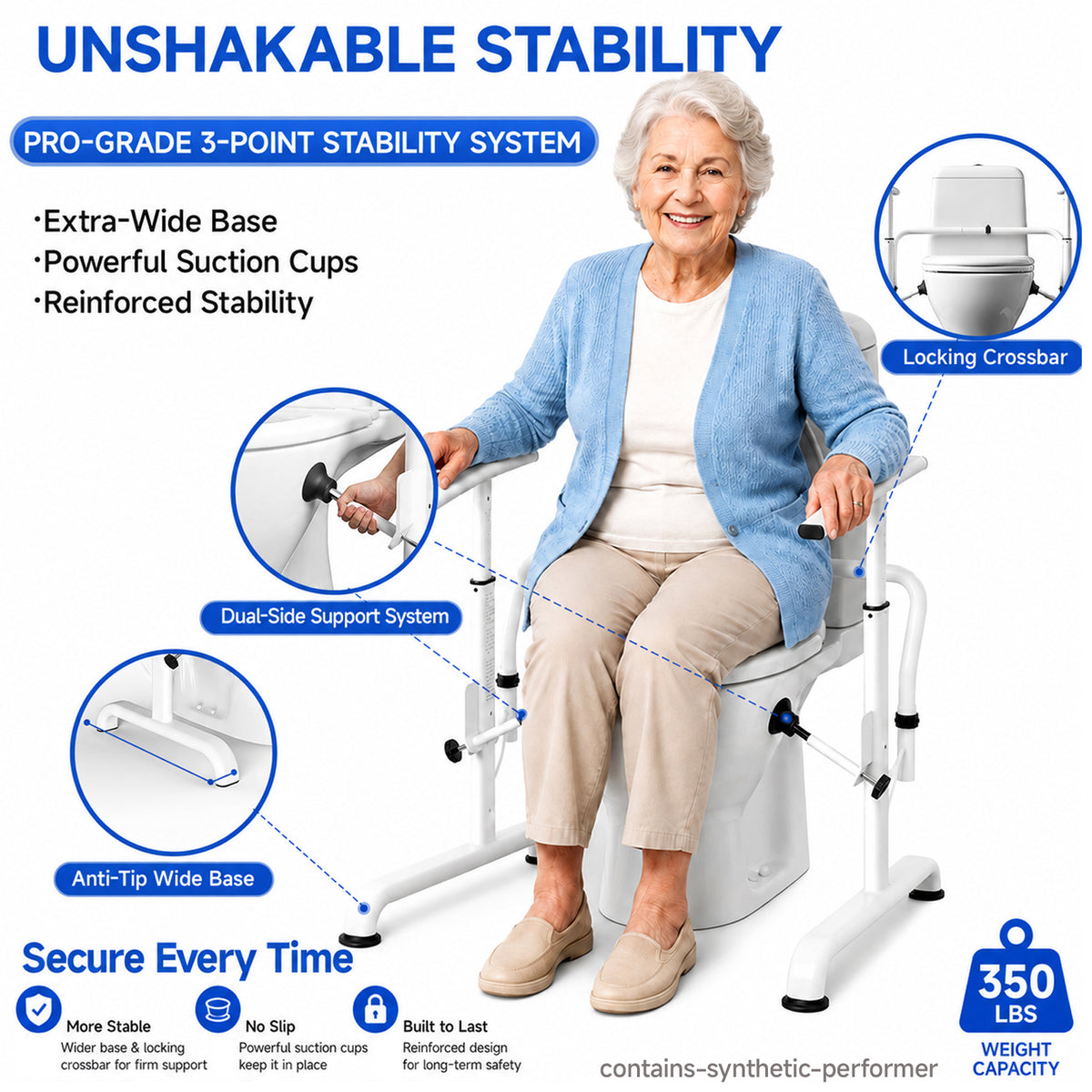 Loyoda Toilet Safety Rails for Seniors, White, 350 lb Limit