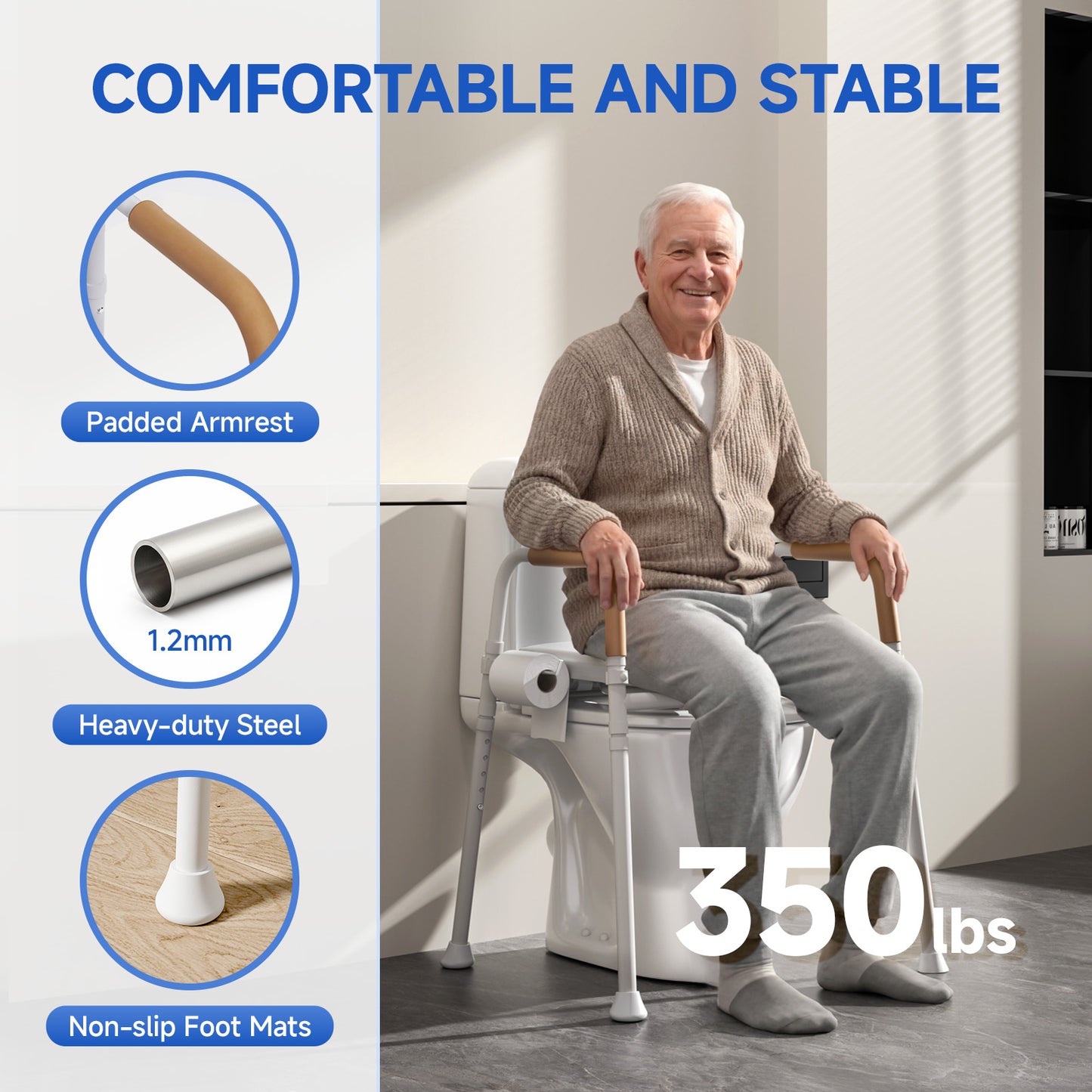 Loyoda 350lbs Adjustable Toilet Seat Risers for Seniors, Raised Toilet Seat with Handles for Elderly, Pregnant and Disable, Padded Handicap