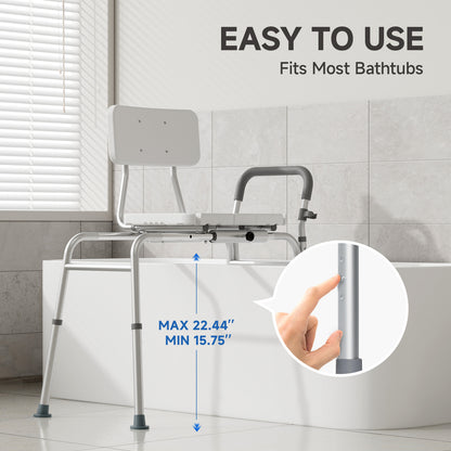 Loyoda Tub Transfer Bench Sliding Bathtub Shower Chair for Inside Shower Chair for Elderly and Disabled,Adjustable Seat Height Holds Weight up to 350 Lbs