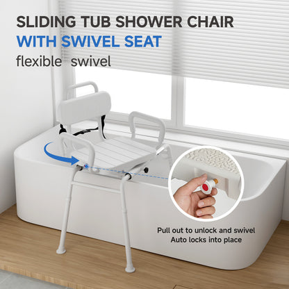 Loyoda Sliding & Swivel Shower Chair for Bathtub Transfer | 350 lb, Neutral Gray