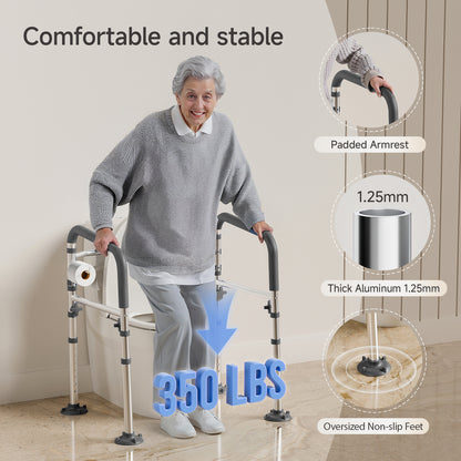 Loyoda Heavy-Duty Steel Toilet Safety Rail | 350 lb Capacity, Foldable, Gray