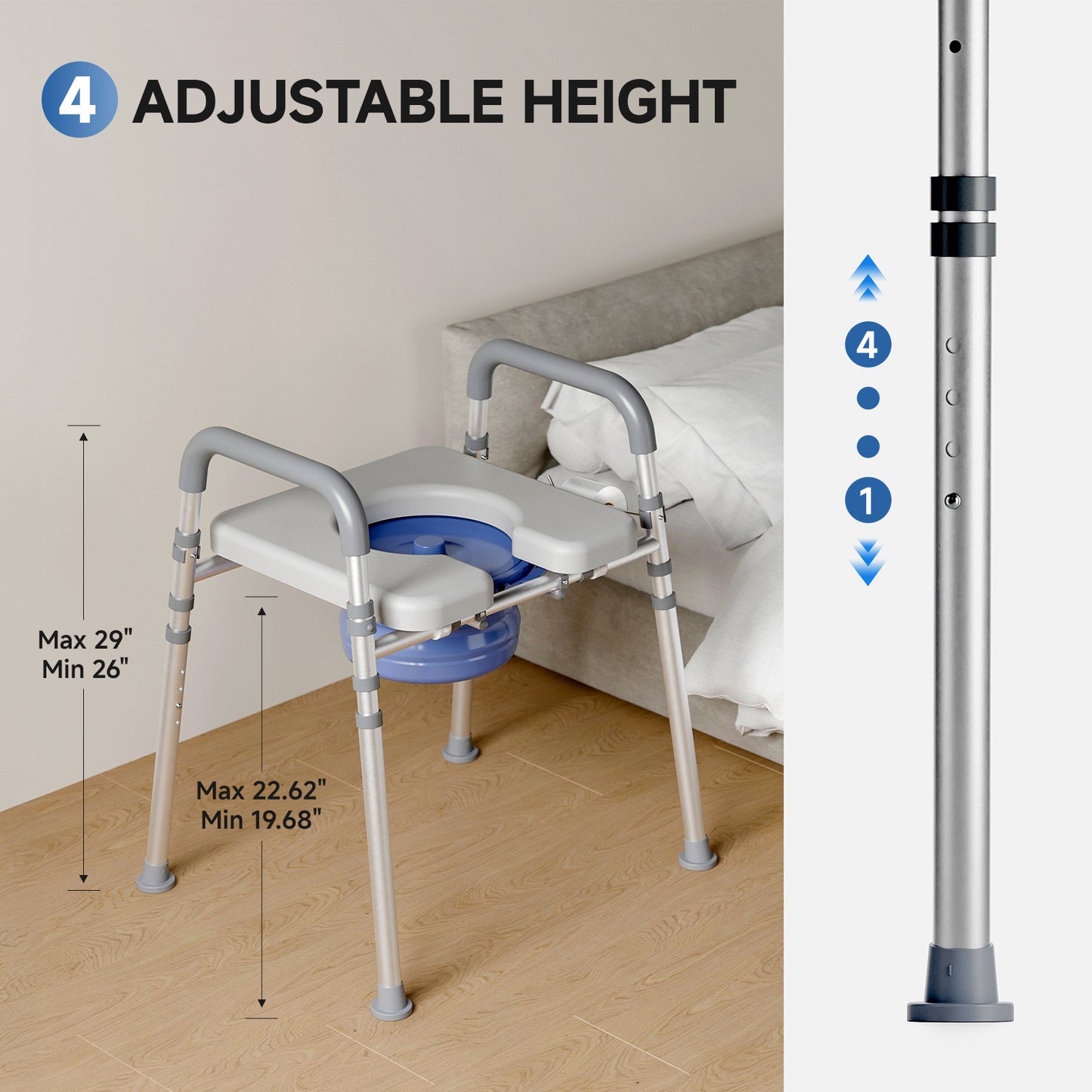 Loyoda Soft Padded Toilet Chair Commode for Elderly - Adjustable Height, Lightweight & Sturdy Aluminum Frame, Easy Clean & Removable Seat, Portable for Bedroom & Bathroom Use