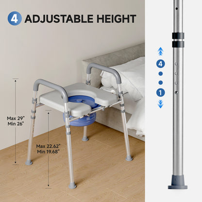 Loyoda Soft Padded Toilet Chair Commode for Elderly - Adjustable Height, Lightweight & Sturdy Aluminum Frame, Easy Clean & Removable Seat, Portable for Bedroom & Bathroom Use
